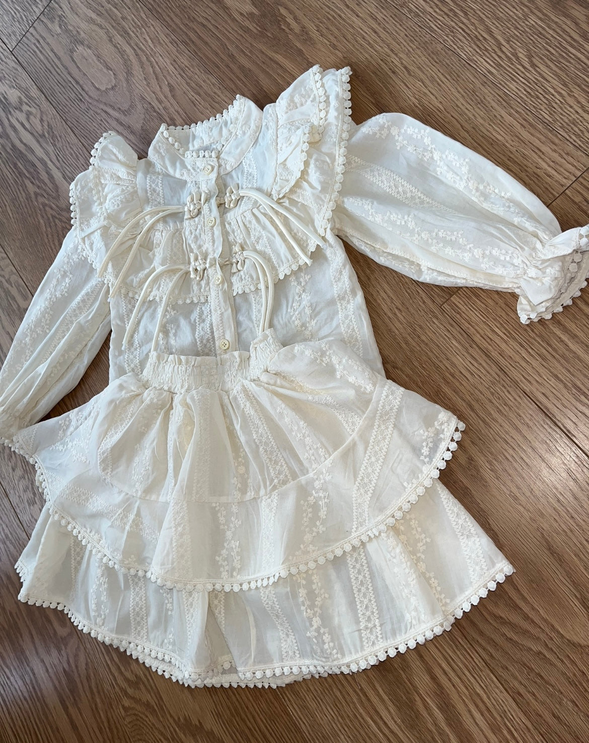 Floral ivory 2 piece shirt & skirt